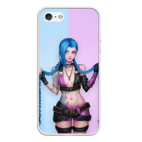 Чехол для iPhone 5/5S матовый с принтом League of Legends Jinx в Белгороде, Силикон | Область печати: задняя сторона чехла, без боковых панелей | Тематика изображения на принте: art | braids | cartridges | character | game | girl | jinx | league of legends | lol | pigtails | tattoo | арт | девушка | джинкс | игра | косички | косы | лига легенд | лол | патроны | персонаж | тату