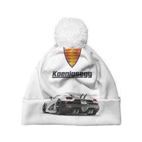 Шапка 3D c помпоном с принтом Koenigsegg в Белгороде, 100% полиэстер | универсальный размер, печать по всей поверхности изделия | футболка 3d с принтом koenigsegg