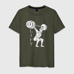 Мужская футболка хлопок с принтом Lift в Белгороде, 100% хлопок | прямой крой, круглый вырез горловины, длина до линии бедер, слегка спущенное плечо. | lifting | wheight lifting | wheightlifting | тяжелая атлетика | штанга | штангист