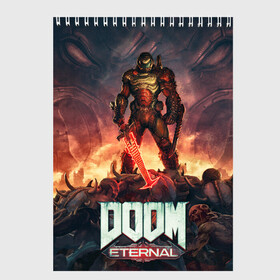 Скетчбук с принтом DOOM ETERNAL в Белгороде, 100% бумага
 | 48 листов, плотность листов — 100 г/м2, плотность картонной обложки — 250 г/м2. Листы скреплены сверху удобной пружинной спиралью | doom | eternal | game | hell | horror | ад | дум | игра | персонаж | хоррор | шутер