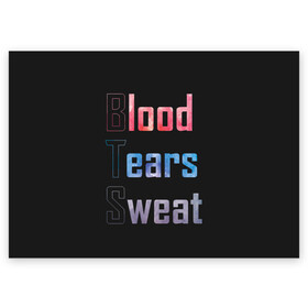 Поздравительная открытка с принтом Blood  Tears  Sweat в Белгороде, 100% бумага | плотность бумаги 280 г/м2, матовая, на обратной стороне линовка и место для марки
 | Тематика изображения на принте: bangtan | bighit | boy | fake love | j hope | jimin | jin | jungkook | korea | kpop | live | luv | mic drop | rm | suga | v | with | бтс | кей | поп