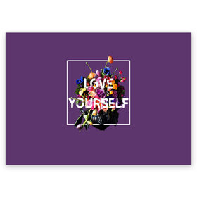 Поздравительная открытка с принтом Love Yourself в Белгороде, 100% бумага | плотность бумаги 280 г/м2, матовая, на обратной стороне линовка и место для марки
 | bangtan | bighit | boy | fake love | j hope | jimin | jin | jungkook | korea | kpop | live | luv | mic drop | rm | suga | v | with | бтс | кей | поп