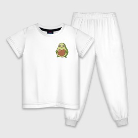 Детская пижама хлопок с принтом Avocado Heart в Белгороде, 100% хлопок |  брюки и футболка прямого кроя, без карманов, на брюках мягкая резинка на поясе и по низу штанин
 | Тематика изображения на принте: avocado | heart | sticker | vegan | vegetarian | авокадо | веган | вегетарианство | сердце | стикер