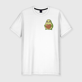 Мужская футболка хлопок Slim с принтом Avocado Heart в Белгороде, 92% хлопок, 8% лайкра | приталенный силуэт, круглый вырез ворота, длина до линии бедра, короткий рукав | avocado | heart | sticker | vegan | vegetarian | авокадо | веган | вегетарианство | сердце | стикер