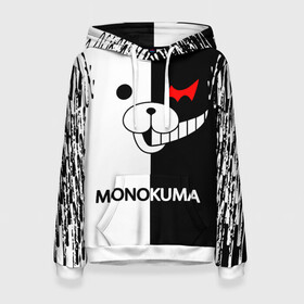 Женская толстовка 3D с принтом MONOKUMA. в Белгороде, 100% полиэстер  | двухслойный капюшон со шнурком для регулировки, мягкие манжеты на рукавах и по низу толстовки, спереди карман-кенгуру с мягким внутренним слоем. | anime | bear | black  white | danganronpa | kurokuma | monodam | monokuma | monomi | monotaro | pink | rabbit | school | shirokuma | аниме | главарь | мoноми | монокума | черно белый | школа