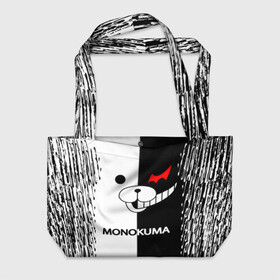 Пляжная сумка 3D с принтом Монокума поцарапанный в Белгороде, 100% полиэстер | застегивается на металлическую кнопку; внутренний карман застегивается на молнию. Стенки укреплены специальным мягким материалом, чтобы защитить содержимое от несильных ударов
 | anime | bear | black  white | danganronpa | kurokuma | monodam | monokuma | monomi | monotaro | pink | rabbit | school | shirokuma | аниме | главарь | мoноми | монокума | черно белый | школа