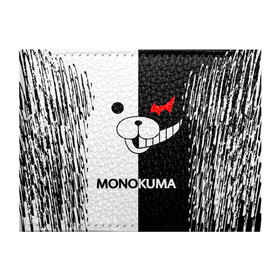 Обложка для студенческого билета с принтом MONOKUMA. в Белгороде, натуральная кожа | Размер: 11*8 см; Печать на всей внешней стороне | anime | bear | black  white | danganronpa | kurokuma | monodam | monokuma | monomi | monotaro | pink | rabbit | school | shirokuma | аниме | главарь | мoноми | монокума | черно белый | школа