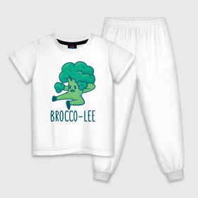 Детская пижама хлопок с принтом Brocco Lee в Белгороде, 100% хлопок |  брюки и футболка прямого кроя, без карманов, на брюках мягкая резинка на поясе и по низу штанин
 | broccoli | vegan | veggie | брокко ли | брокколи | брюс ли | веган | вегетарианец