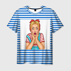 Мужская футболка 3D с принтом Морячка в Белгороде, 100% полиэфир | прямой крой, круглый вырез горловины, длина до линии бедер | девушка | морячка | полоски | тельняшка