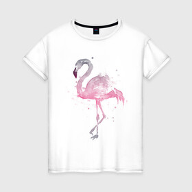 Женская футболка хлопок с принтом Flamingo в Белгороде, 100% хлопок | прямой крой, круглый вырез горловины, длина до линии бедер, слегка спущенное плечо | абстракция | акварель | арт | градиент | животные | минимализм | птицы | фламинго | экзотика | экзотические животные | экзотические птицы