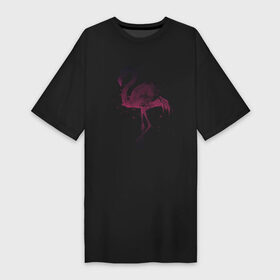 Платье-футболка хлопок с принтом Flamingo в Белгороде,  |  | абстракция | акварель | арт | градиент | животные | минимализм | птицы | фламинго | экзотика | экзотические животные | экзотические птицы