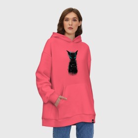 Худи SuperOversize хлопок с принтом Dark Cat в Белгороде, 70% хлопок, 30% полиэстер, мягкий начес внутри | карман-кенгуру, эластичная резинка на манжетах и по нижней кромке, двухслойный капюшон
 | cat | monster | глаза | горят | дымит | дымится | кот | кошак | кошатина | кошка | кэт | мокрый | монстер | нос