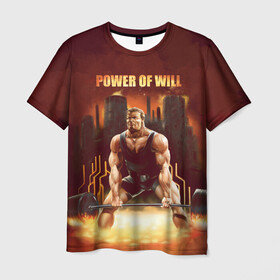 Мужская футболка 3D с принтом Power of will в Белгороде, 100% полиэфир | прямой крой, круглый вырез горловины, длина до линии бедер | power | powerlifting | sport | strength | weightlifting | бодибилдинг | качок | пауэрлифтинг | сила | спорт