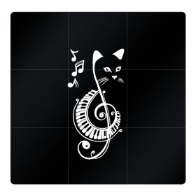 Магнитный плакат 3Х3 с принтом Музыкальный кот в Белгороде, Полимерный материал с магнитным слоем | 9 деталей размером 9*9 см | background | black | cat | mus | music | musical | white | with | белый | игроман | кот | котик | котиков | котиком | котов | кошек | кошка | меломан | музыка | музыкальный | ноты | с белым | с котом | с нотами | фон | черный