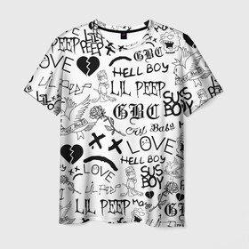 Мужская футболка 3D с принтом LIL PEEP | ЛИЛ ПИП LOGOBOMBING в Белгороде, 100% полиэфир | прямой крой, круглый вырез горловины, длина до линии бедер | lil peep | lil prince | pink | зарубежная музыка | лил пип | маленький принц