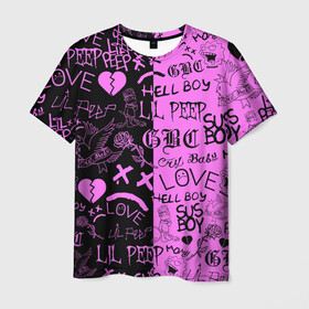 Мужская футболка 3D с принтом LIL PEEP LOGOBOMBING BLACK PINK в Белгороде, 100% полиэфир | прямой крой, круглый вырез горловины, длина до линии бедер | Тематика изображения на принте: lil peep | lil prince | pink | зарубежная музыка | лил пип | маленький принц