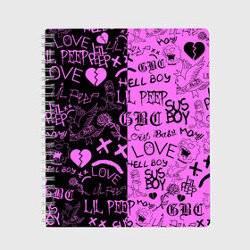 Тетрадь с принтом LIL PEEP LOGOBOMBING BLACK PINK в Белгороде, 100% бумага | 48 листов, плотность листов — 60 г/м2, плотность картонной обложки — 250 г/м2. Листы скреплены сбоку удобной пружинной спиралью. Уголки страниц и обложки скругленные. Цвет линий — светло-серый
 | lil peep | lil prince | pink | зарубежная музыка | лил пип | маленький принц