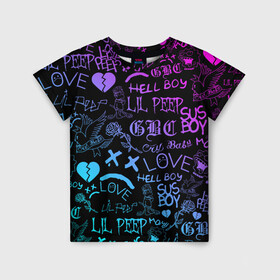 Детская футболка 3D с принтом LIL PEEP NEON | ЛИЛ ПИП НЕОН в Белгороде, 100% гипоаллергенный полиэфир | прямой крой, круглый вырез горловины, длина до линии бедер, чуть спущенное плечо, ткань немного тянется | lil peep | lil prince | pink | зарубежная музыка | лил пип | маленький принц