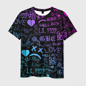 Мужская футболка 3D с принтом LIL PEEP NEON ЛИЛ ПИП НЕОН в Белгороде, 100% полиэфир | прямой крой, круглый вырез горловины, длина до линии бедер | lil peep | lil prince | pink | зарубежная музыка | лил пип | маленький принц