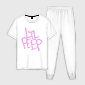 Мужская пижама хлопок с принтом LIL PEEP в Белгороде, 100% хлопок | брюки и футболка прямого кроя, без карманов, на брюках мягкая резинка на поясе и по низу штанин
 | lil peep | lil prince | pink | зарубежная музыка | лил пип | маленький принц