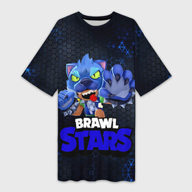 Платье-футболка 3D с принтом Brawl Stars Blue Hex в Белгороде,  |  | brawl | brawl st | brawl stars | colt | dynamike | game | hex | leon | logo | mobo | poco | shelly | stars | бравл | динамайк | игра | игры | кольт | леон | лого | мобильные игры | надпись | поко | старс | шелли