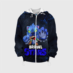 Детская куртка 3D с принтом Brawl Stars Blue Hex в Белгороде, 100% полиэстер | застежка — молния, подол и капюшон оформлены резинкой с фиксаторами, по бокам — два кармана без застежек, один потайной карман на груди, плотность верхнего слоя — 90 г/м2; плотность флисового подклада — 260 г/м2 | brawl | brawl st | brawl stars | colt | dynamike | game | hex | leon | logo | mobo | poco | shelly | stars | бравл | динамайк | игра | игры | кольт | леон | лого | мобильные игры | надпись | поко | старс | шелли