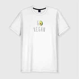 Мужская футболка хлопок Slim с принтом Go vegan #3 в Белгороде, 92% хлопок, 8% лайкра | приталенный силуэт, круглый вырез ворота, длина до линии бедра, короткий рукав | avocado | go | govegan | vegan | vegetarian | авокадо | веган | веганство | вегетарианство