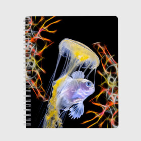 Тетрадь с принтом медуза в Белгороде, 100% бумага | 48 листов, плотность листов — 60 г/м2, плотность картонной обложки — 250 г/м2. Листы скреплены сбоку удобной пружинной спиралью. Уголки страниц и обложки скругленные. Цвет линий — светло-серый
 | Тематика изображения на принте: fish | sea | водоросли | майки с морем | майки с прикольными рыбками | майки с рыбками | медуза | море | морская рыба | морские картинки | морские фото | прикольные рыбки | рыба | рыбка | рыбки