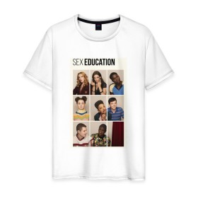 Мужская футболка хлопок с принтом Sex Education в Белгороде, 100% хлопок | прямой крой, круглый вырез горловины, длина до линии бедер, слегка спущенное плечо. | Тематика изображения на принте: 