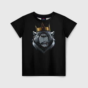 Детская футболка 3D с принтом king в Белгороде, 100% гипоаллергенный полиэфир | прямой крой, круглый вырез горловины, длина до линии бедер, чуть спущенное плечо, ткань немного тянется | для детей | для мальчиков | для мужиков | для мужчин | для парней | корона | медведь | россия | царь | черная