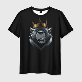 Мужская футболка 3D с принтом king в Белгороде, 100% полиэфир | прямой крой, круглый вырез горловины, длина до линии бедер | для детей | для мальчиков | для мужиков | для мужчин | для парней | корона | медведь | россия | царь | черная
