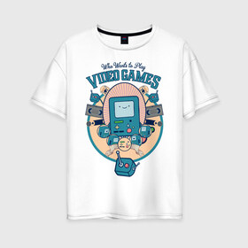 Женская футболка хлопок Oversize с принтом БиМО в Белгороде, 100% хлопок | свободный крой, круглый ворот, спущенный рукав, длина до линии бедер
 | vdpartat | бимо | видеоигры | время приключений