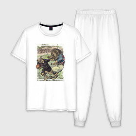 Мужская пижама хлопок с принтом English Rugby в Белгороде, 100% хлопок | брюки и футболка прямого кроя, без карманов, на брюках мягкая резинка на поясе и по низу штанин
 | Тематика изображения на принте: rugby | регби | спорт | футбол