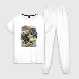 Женская пижама хлопок с принтом English Rugby в Белгороде, 100% хлопок | брюки и футболка прямого кроя, без карманов, на брюках мягкая резинка на поясе и по низу штанин | rugby | регби | спорт | футбол