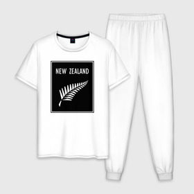Мужская пижама хлопок с принтом Регби. Новая Зеландия в Белгороде, 100% хлопок | брюки и футболка прямого кроя, без карманов, на брюках мягкая резинка на поясе и по низу штанин
 | Тематика изображения на принте: rugby | регби | спорт | футбол