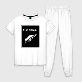 Женская пижама хлопок с принтом Регби Новая Зеландия в Белгороде, 100% хлопок | брюки и футболка прямого кроя, без карманов, на брюках мягкая резинка на поясе и по низу штанин | rugby | регби | спорт | футбол