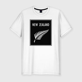 Мужская футболка хлопок Slim с принтом Регби. Новая Зеландия в Белгороде, 92% хлопок, 8% лайкра | приталенный силуэт, круглый вырез ворота, длина до линии бедра, короткий рукав | Тематика изображения на принте: rugby | регби | спорт | футбол