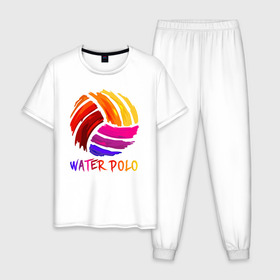 Мужская пижама хлопок с принтом Мяч для водного поло в Белгороде, 100% хлопок | брюки и футболка прямого кроя, без карманов, на брюках мягкая резинка на поясе и по низу штанин
 | polo | water polo | вода | водное поло | водный спорт | плавание | пловец | поло | спорт
