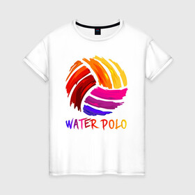 Женская футболка хлопок с принтом Мяч для водного поло в Белгороде, 100% хлопок | прямой крой, круглый вырез горловины, длина до линии бедер, слегка спущенное плечо | polo | water polo | вода | водное поло | водный спорт | плавание | пловец | поло | спорт
