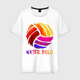 Мужская футболка хлопок с принтом Мяч для водного поло в Белгороде, 100% хлопок | прямой крой, круглый вырез горловины, длина до линии бедер, слегка спущенное плечо. | polo | water polo | вода | водное поло | водный спорт | плавание | пловец | поло | спорт