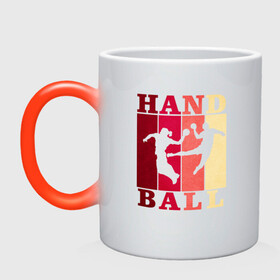 Кружка хамелеон с принтом Handball в Белгороде, керамика | меняет цвет при нагревании, емкость 330 мл | hand ball | handball | play | игра | игра в ганбол | игра с мячом | мяч | руки | футбол