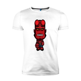 Мужская футболка премиум с принтом Хеллбой в Белгороде, 92% хлопок, 8% лайкра | приталенный силуэт, круглый вырез ворота, длина до линии бедра, короткий рукав | ад | арт | демон | дьявол | комиксы | рисунок | стикер | хеллбой | человечки | чёрт