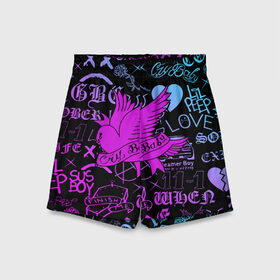 Детские спортивные шорты 3D с принтом LIL PEEP в Белгороде,  100% полиэстер
 | пояс оформлен широкой мягкой резинкой, ткань тянется
 | lil peep | lil prince | pink | зарубежная музыка | лил пип | маленький принц