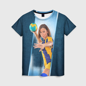 Женская футболка 3D с принтом Гандболистка в Белгороде, 100% полиэфир ( синтетическое хлопкоподобное полотно) | прямой крой, круглый вырез горловины, длина до линии бедер | hand ball | handball | play | игра | игра в ганбол | игра с мячом | мяч | руки | футбол