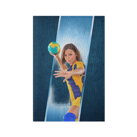 Обложка для паспорта матовая кожа с принтом Гандболистка в Белгороде, натуральная матовая кожа | размер 19,3 х 13,7 см; прозрачные пластиковые крепления | Тематика изображения на принте: hand ball | handball | play | игра | игра в ганбол | игра с мячом | мяч | руки | футбол
