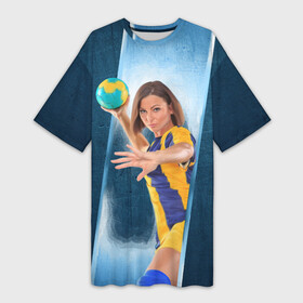 Платье-футболка 3D с принтом Гандболистка в Белгороде,  |  | hand ball | handball | play | игра | игра в ганбол | игра с мячом | мяч | руки | футбол