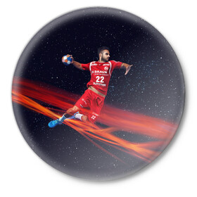 Значок с принтом Гандболист в Белгороде,  металл | круглая форма, металлическая застежка в виде булавки | hand ball | handball | play | игра | игра в ганбол | игра с мячом | мяч | руки | футбол