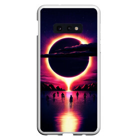 Чехол для Samsung S10E с принтом Retrowave bleeding sun в Белгороде, Силикон | Область печати: задняя сторона чехла, без боковых панелей | Тематика изображения на принте: cosmos | dark all day | gunship | retro wave | retrowave | stars