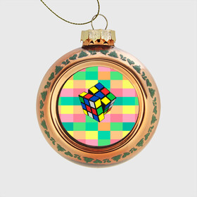 Стеклянный ёлочный шар с принтом Кубик Рубика в Белгороде, Стекло | Диаметр: 80 мм | Тематика изображения на принте: игра | интеллект | куб | кубик | рубик | ум