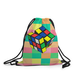 Рюкзак-мешок 3D с принтом Кубик Рубика в Белгороде, 100% полиэстер | плотность ткани — 200 г/м2, размер — 35 х 45 см; лямки — толстые шнурки, застежка на шнуровке, без карманов и подкладки | игра | интеллект | куб | кубик | рубик | ум